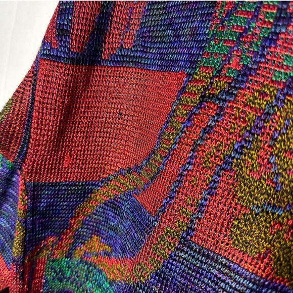 Vintage Holt Renfrew Red Blue Green Knit Half Button Up Pullover Light Sweater M - Picture 11 of 16